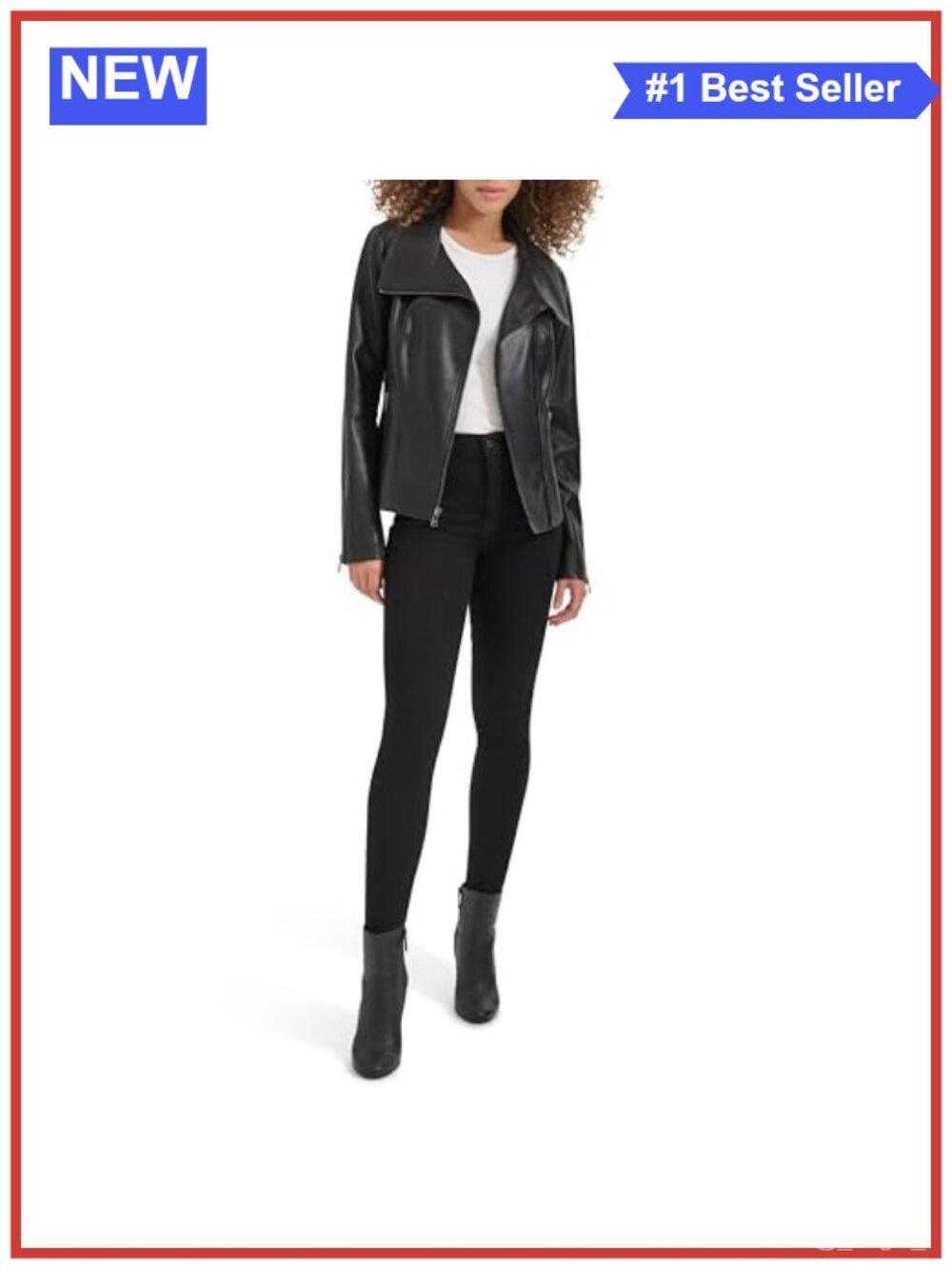 Faux Leather Zip Jacket With Envelope Collar